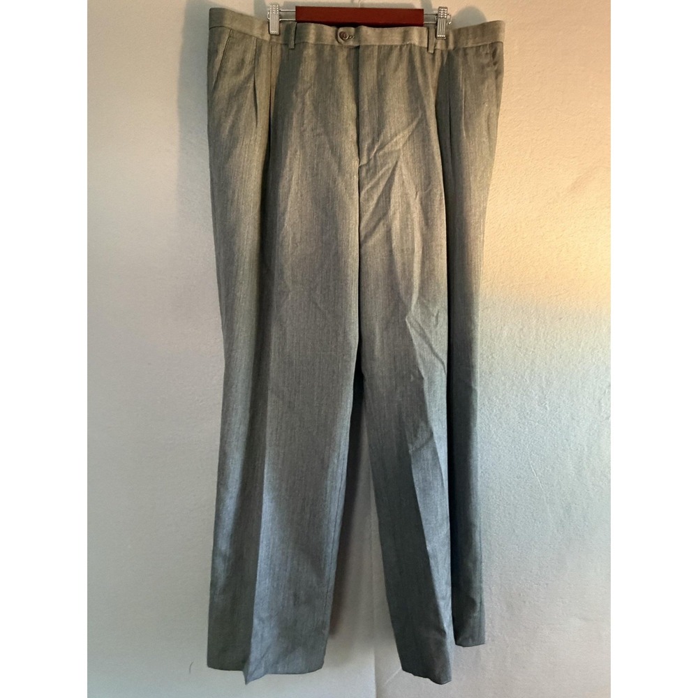 Bachrach Dress Pants Mens 44x34 Gray Pure Wool Pleated Lined Classic Fit Office